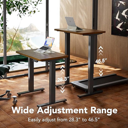 HUANUO 48" x 24" Electric Standing Desk Adjustable Height, 4 Memory Height Settings, Headphone Hook, Cable Manager, Sit Stand Up Desk for Home Office & Computer Workstation, Walnut