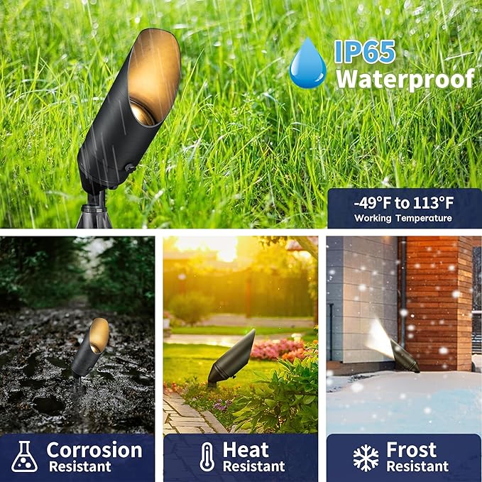 Gardenreet Brass Spot Light Low Voltage - Outdoor Landscape Spotlights, 12V Landscaping LED Uplights, Hard-Wired All Weather Bronze for Backyard Lawn with No Bulbs (8 Pack)
