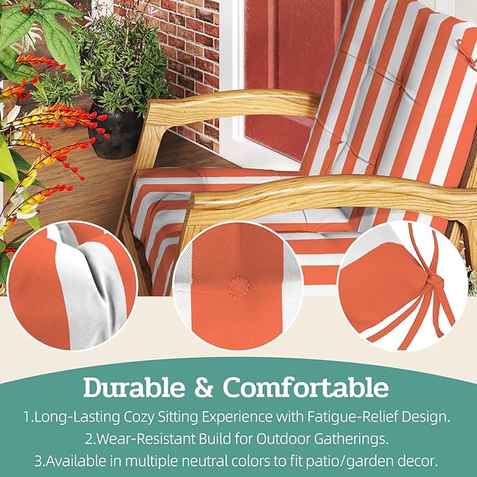 Outdoor Chair Cushions Set of 2, High Back Soft Seat Pad, Indoor Outside Use