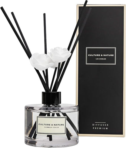 CULTURE & NATURE Reed Diffuser Set 6.7oz (200ml) Summer Peach Scented Diffuser with Sticks Home Fragrance Reed Diffuser for Bathroom Shelf Decor