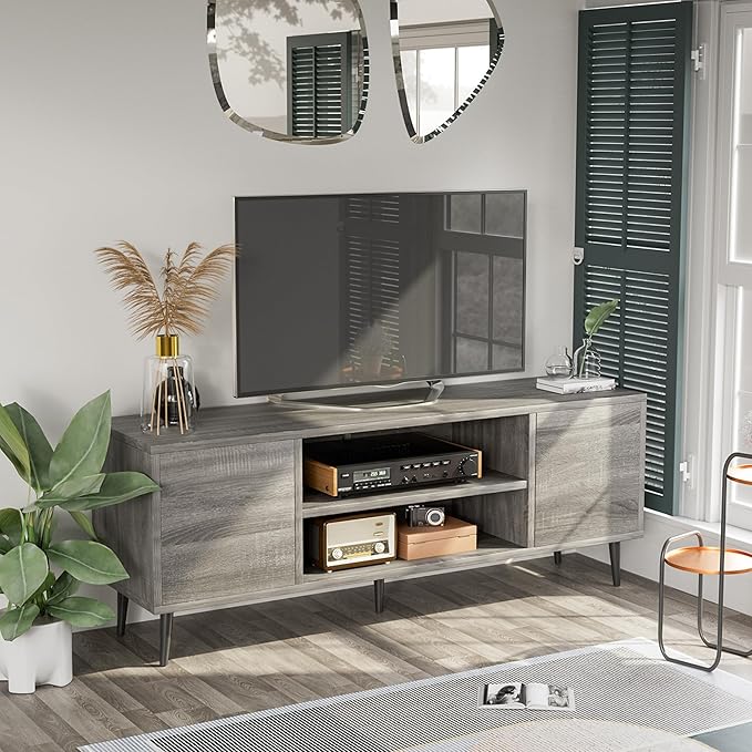 JUMMICO TV Stand for 65 Inch TV, Mid Century Modern TV Stand, Entertainment