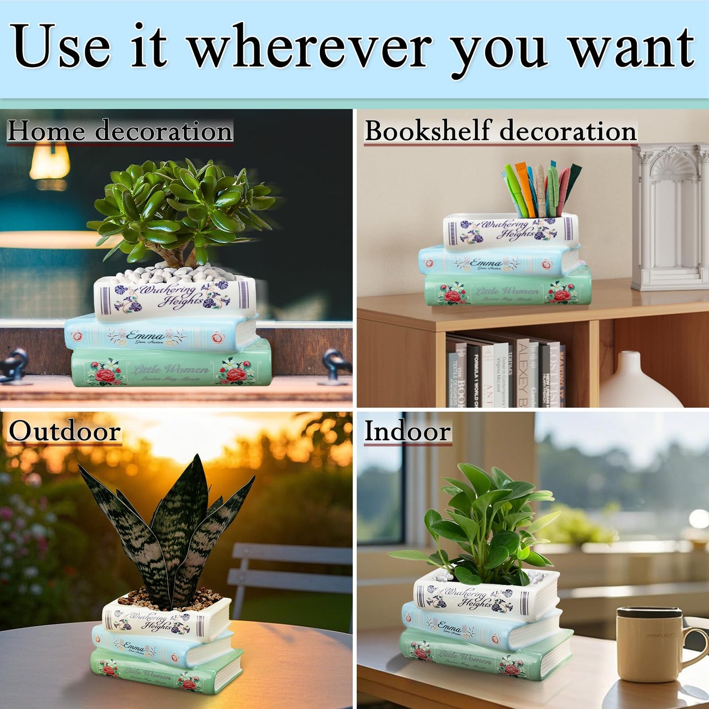 NOVEMBER SPRING Book Flower Vase, Book Planter, Book Planters for Indoor Plants, Cute Flower Pot for Bookshelf Decor, Home Decor, Book Shaped Vase for Book Lovers Gifts