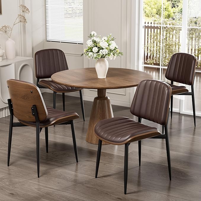 REONEY Dining Chairs Set of 4, Mid-Century Modern Upholstered PU Leather Chairs