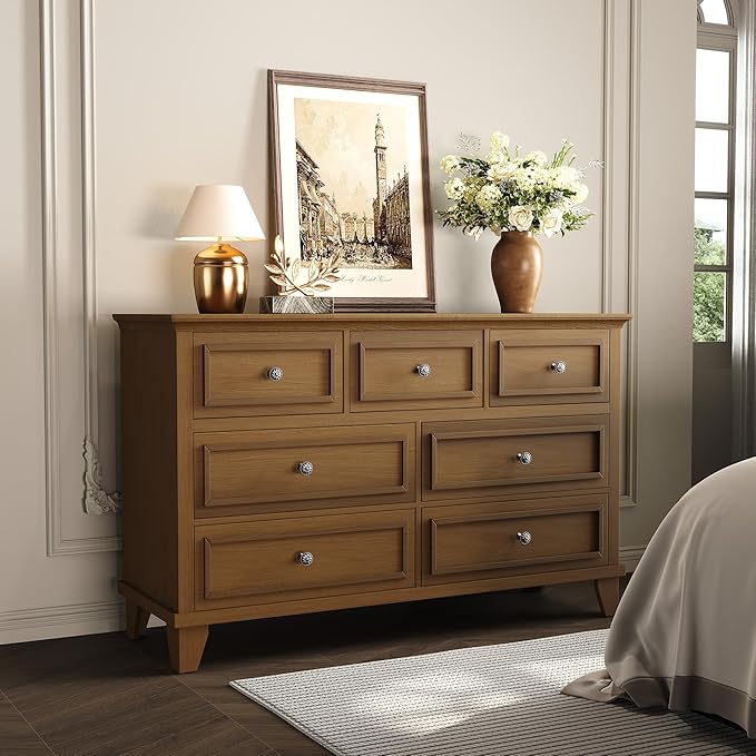 IDEALHOUSE 7 Drawer Dresser, Large Wooden Storage Chest of Drawers