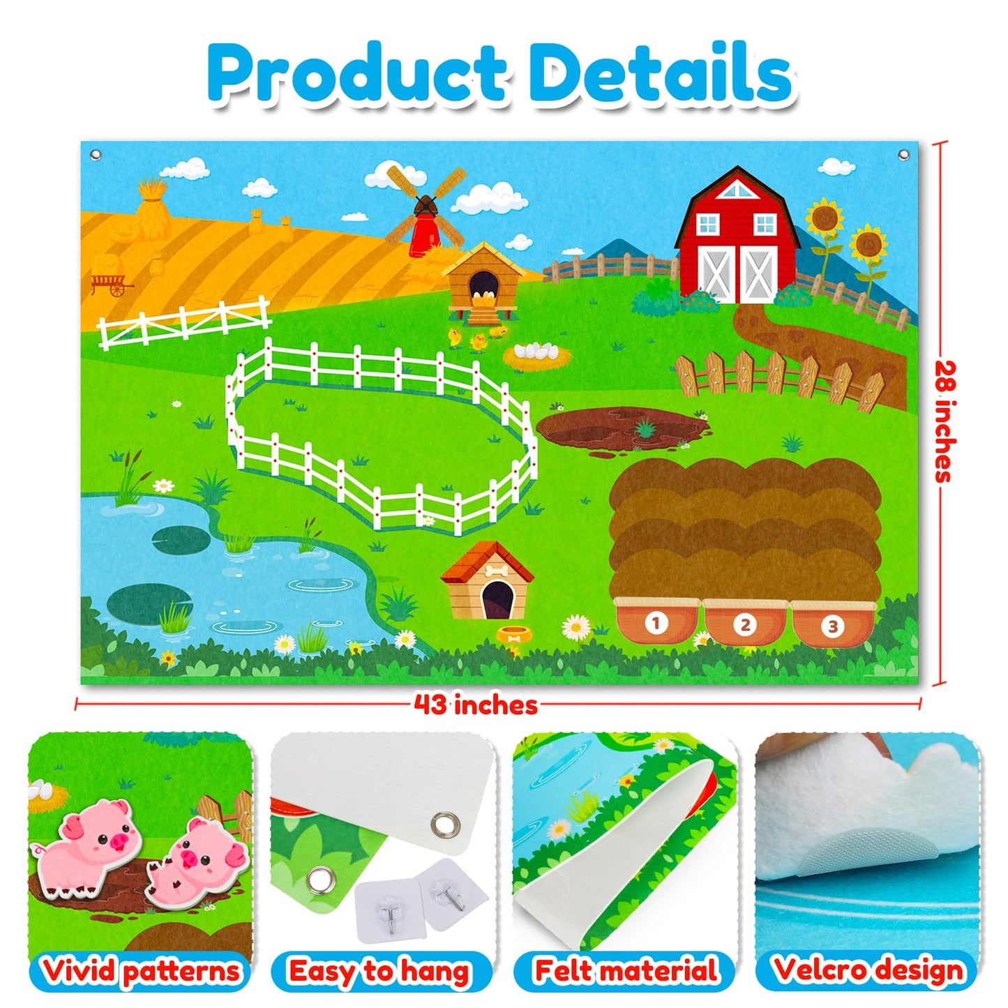 Farm Animals Felt Story Board Set, 3.5Ft 38Pcs Interactive Storytelling Busy Board Toys for 2 Year Old Boy Girl, Animal Farm Barnyard Preschool Learning Activities Toddler Toys for Ages 2-4 Gifts