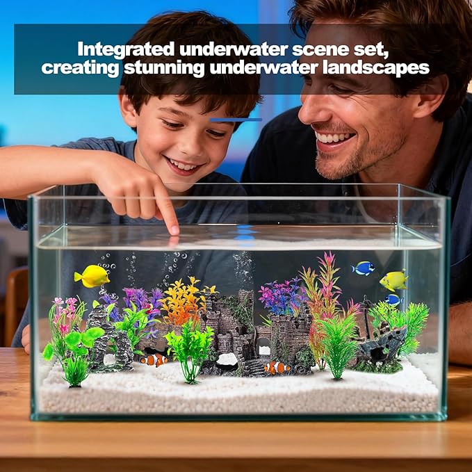 CousDUoBe 14 Pcs Aquarium Decorations Large Kit，Castle Fish Tank Bubbler Decorations，Starfish Barrel, Resin Cave Rock,Resin Material Sunken Ship,Aquarium Plants Large Fish Bowl Ornaments