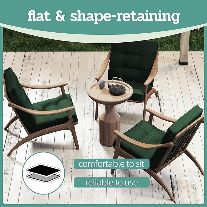 Outdoor Chair Cushions Set of 2, High Back Soft Seat Pad