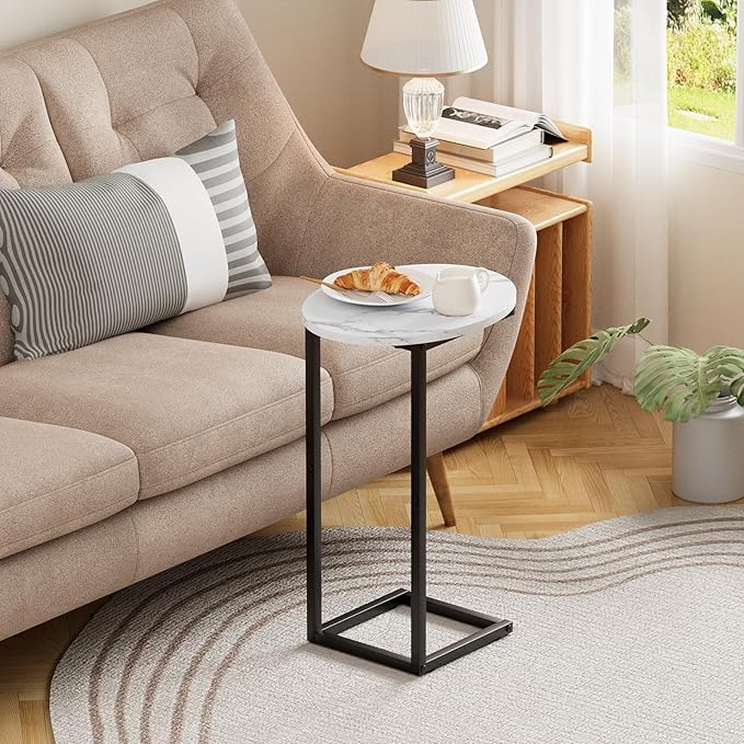 C Shaped End Side Table, Small Oval Couch Sofa Table