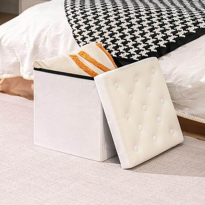B FSOBEIIALEO Storage Ottoman Velvet Tufted Folding Ottomans Footstool Rest Seat