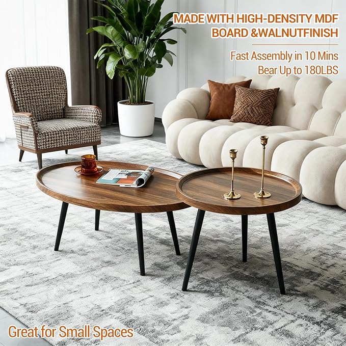 Nesting Coffee Table Set of 2, Walnut Coffee Tables