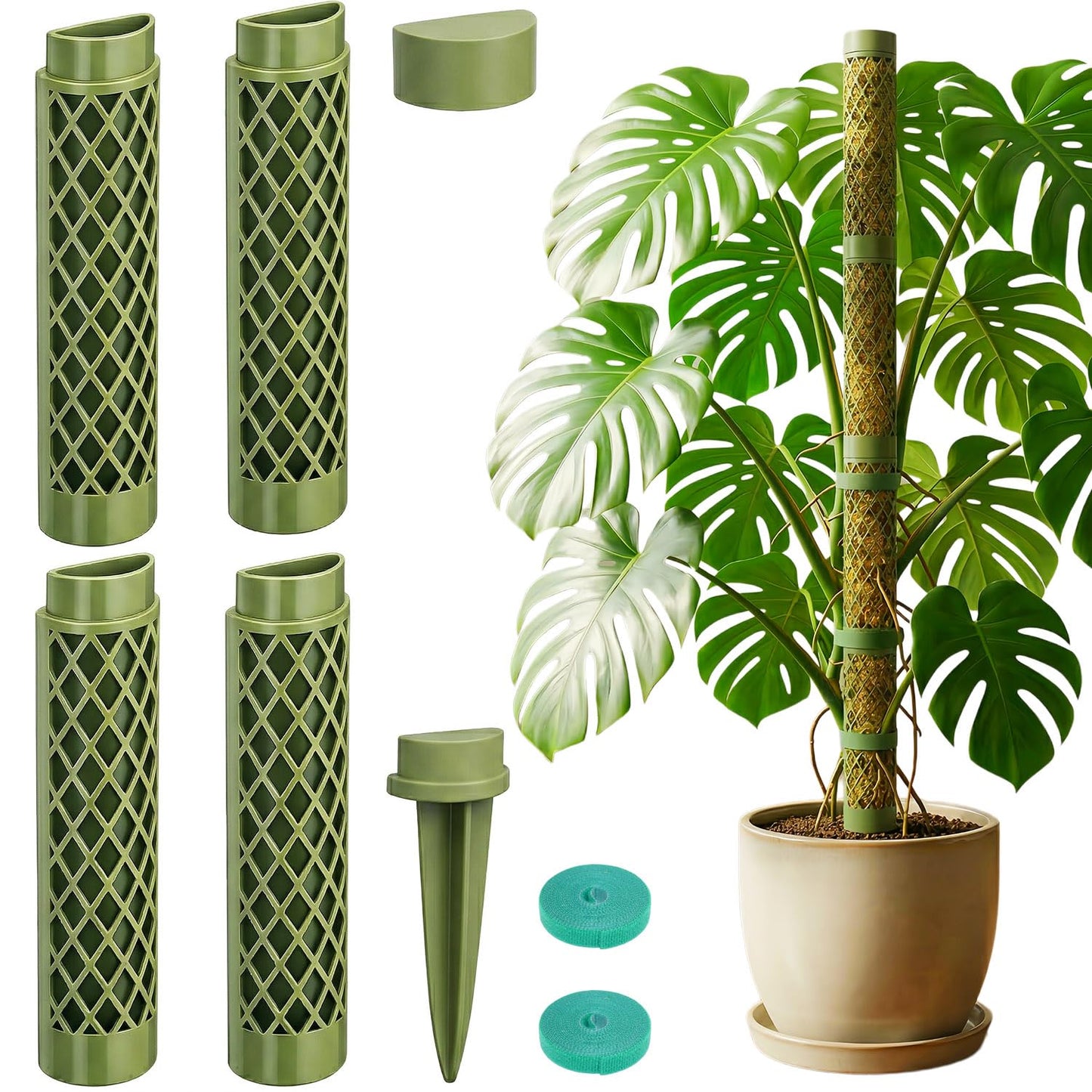 Moss Pole Monstera Plant Support - 42.5" Stackable D-Shape Stakes for Indoor Plants - No-Rot Plastic Sticks & Tall Trellis for Pothos Climbing Vines Houseplant