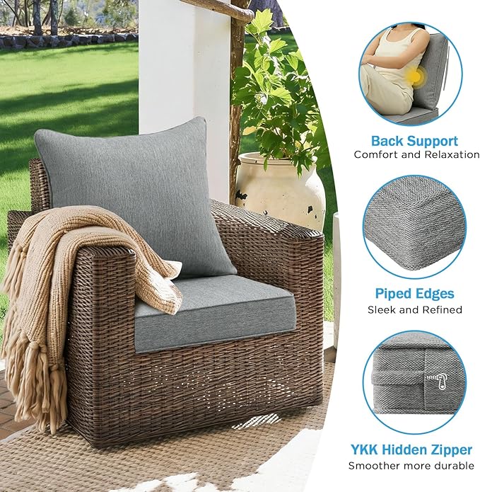 Outdoor Deep Seat & Back Cushion Set, 24 x 24 Inch Water Repellent and Fade