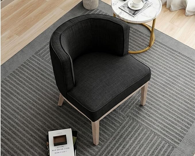 Gray Barrel Chair, Small Round Accent Chair, Comfy Linen Accent Chair