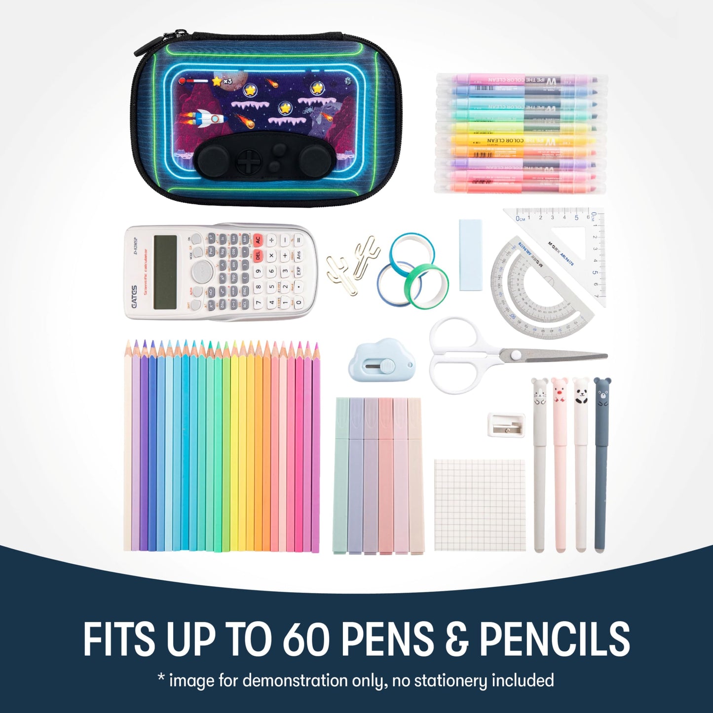 ZIPIT Gamer Pencil Case for Boys, Durable Pencil Box for School, Large Capacity Stationery Organizer Box, Green Rockets