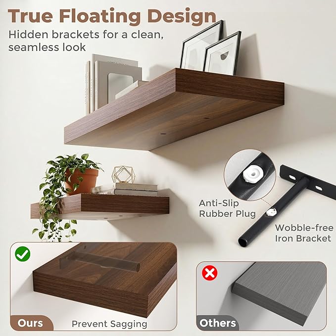 12 inch Deep Floating Shelves for Wall, 24 inch Wide Engineered Wood Wall