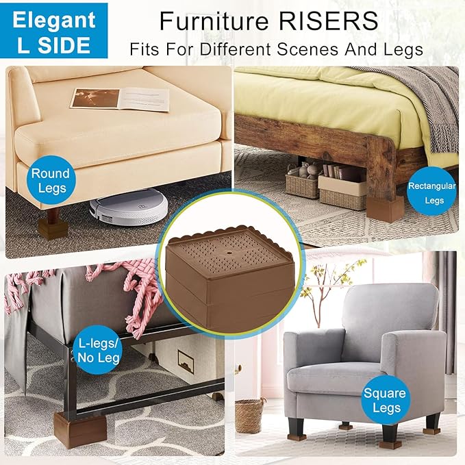Bed Risers 1 inch, 2 inch, 3 inch, 4 inch Heavy Duty, Adjustable Furniture Riser