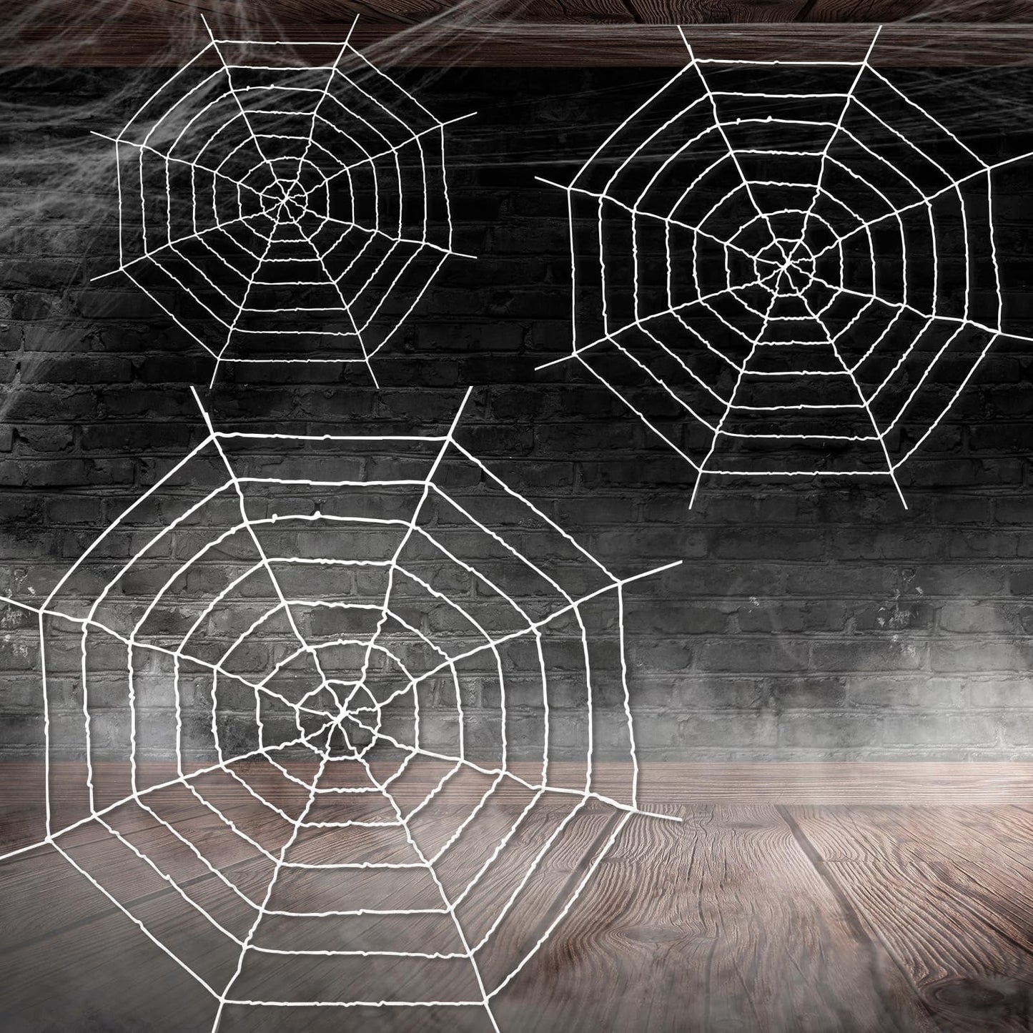 1.5M 2.5M 3.3M Spider Web 3 Pieces Large Halloween White Spider Web Decoration Scary Realistic Spider Web Rope Props with Elastic Rope for Halloween Yard Room Wall Window Door Haunted House Decoration