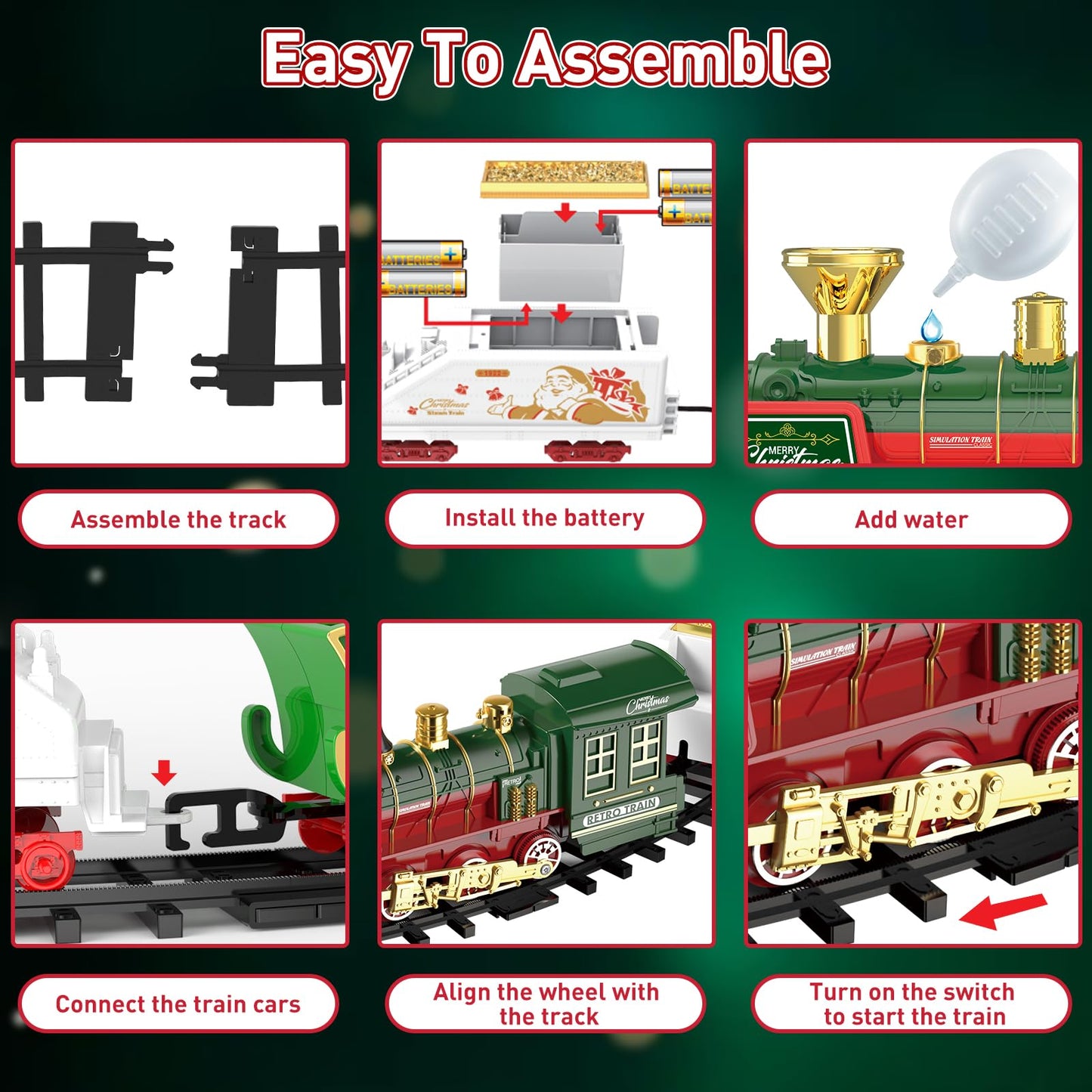 TERRAMUS Christmas Train Set - Hanging Train Toys with Smoke Light & Sound for Boys Girls,Train Set Around Under The Christmas Tree with Steam,Carriages Tracks for 3-12 Years Old Kids Decoration Gift