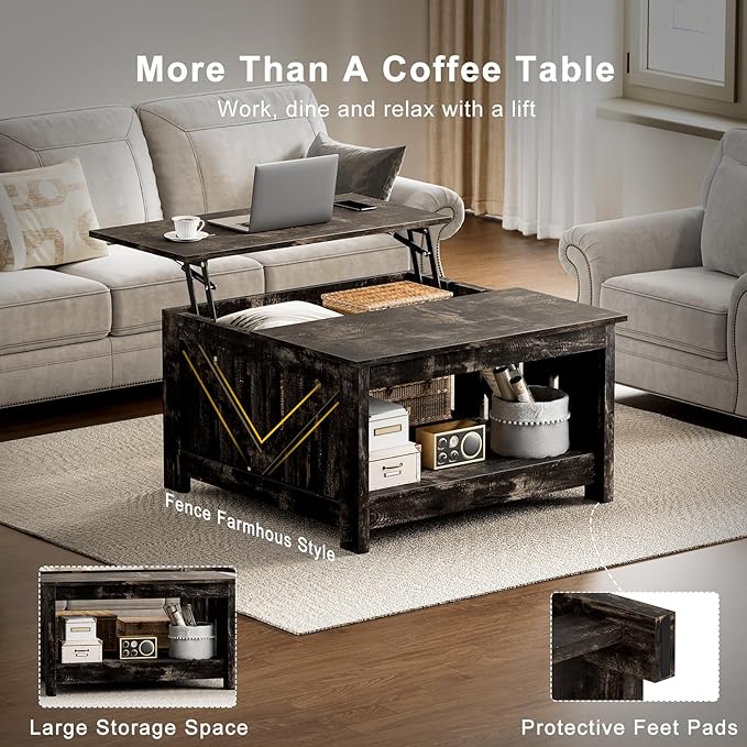 FABATO Lift Top Coffee Table, 31.5" Farmhouse Coffee Tables