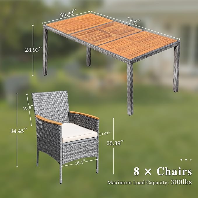 Devoko Outdoor Patio Dining Sets 9 Pieces Wicker Outdoor Dining Table and