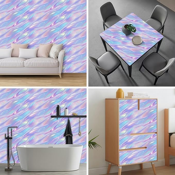 HOMETITUTE Pastel Iridescent Flow Wave Wallpaper Peel and Stick Contact Paper