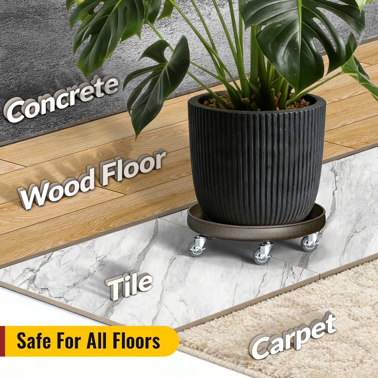 HOLKIE 16" Plant Caddy - Total Capacity 420 lbs - Rolling Planter with Brake - Heavy Duty Plant Rollers with Wheels - Flower Cart, Rust-Resistant Finish, Easy to Move