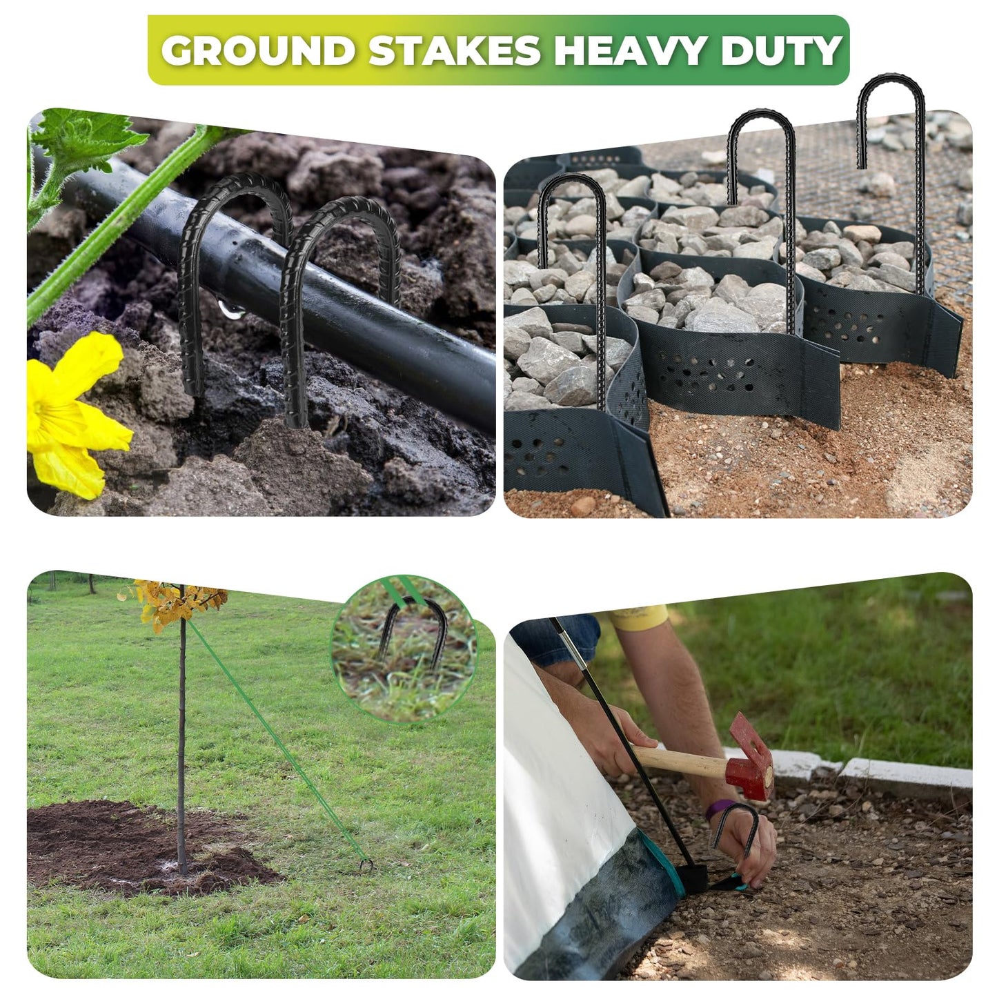 Homwin Ground Stakes 12 inches 18-Pack J Hook Rebar Stakes 5/16" Diameter Tent Stakes Heavy Duty Metal Stakes for Outdoor Decorations, Yard Inflatables and Chain Link Fence