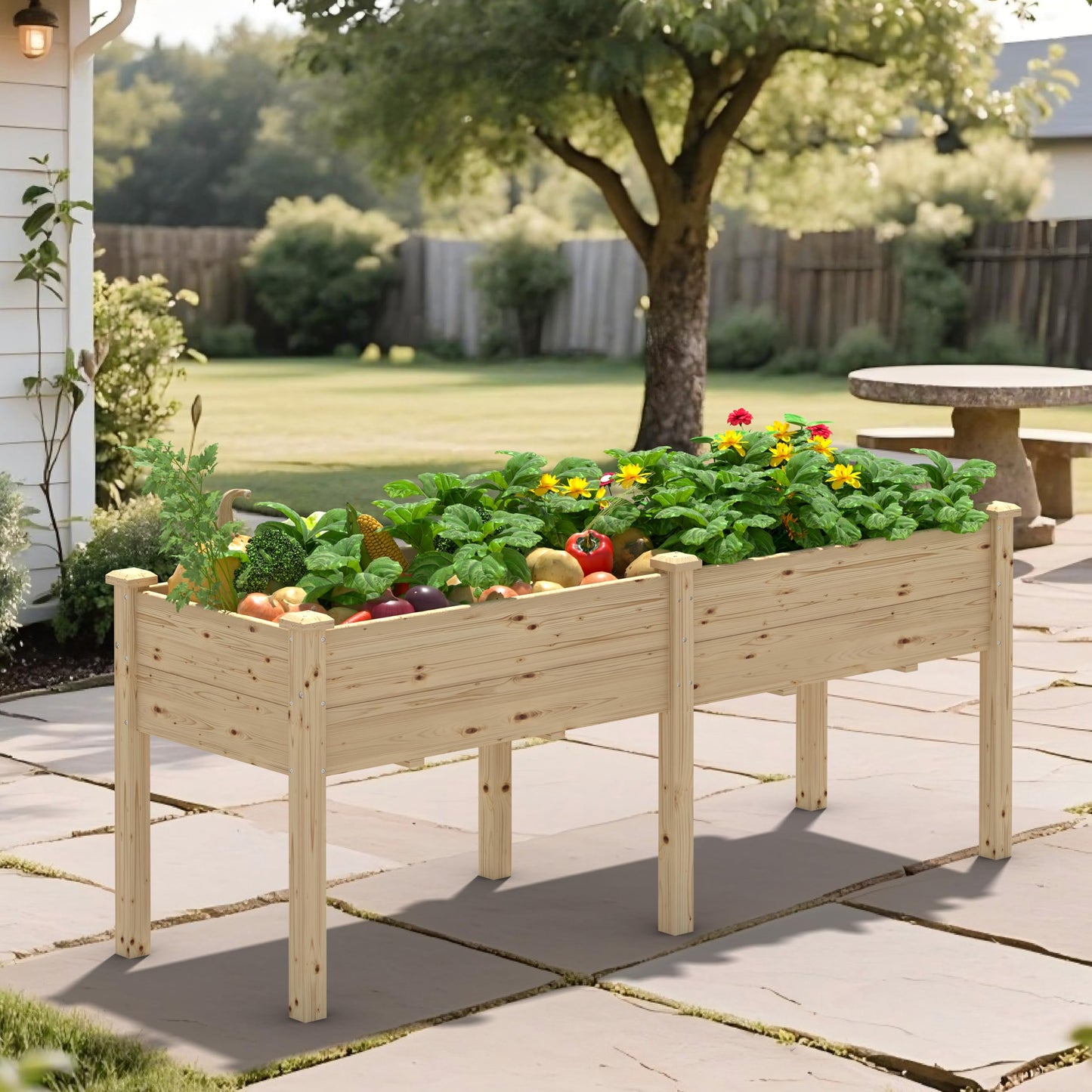 Yardenaler 72x23x30in Raised Garden Bed with Legs, 2x6FT Outdoor Elevated Wood Planted Box with Divider Panel & Drainage Hole for Vegetable Flower, Backyard and Patio, Natural