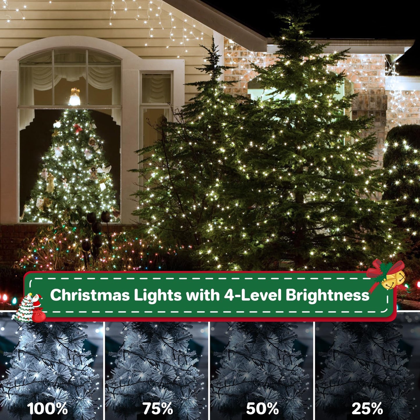 Christmas Cluster Lights Plug-in -52FT 800 LED Firecrackers String Lights,8 Modes Timer Waterproof Twinkle Fairy Lights for Christmas Tree Garland Party (Cool White)