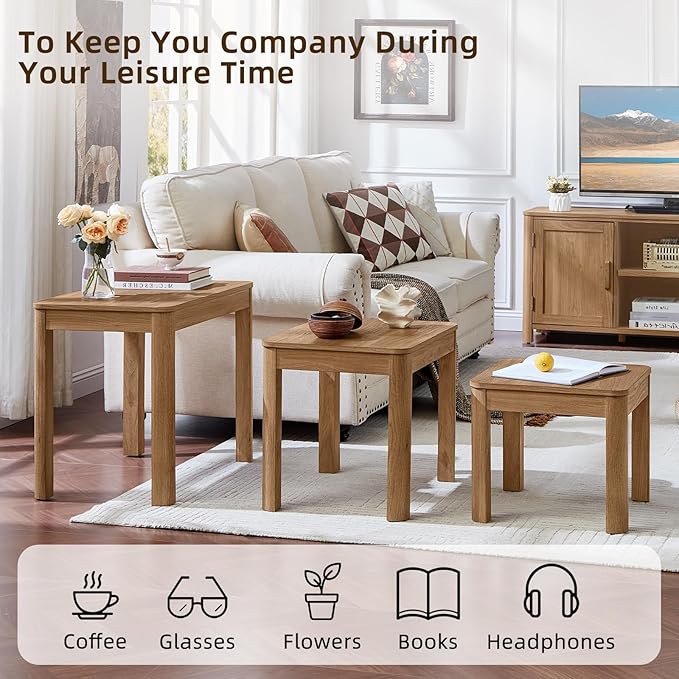 Joaxswe Farmhouse Nesting Tables Set of 3, Living Room Table Set