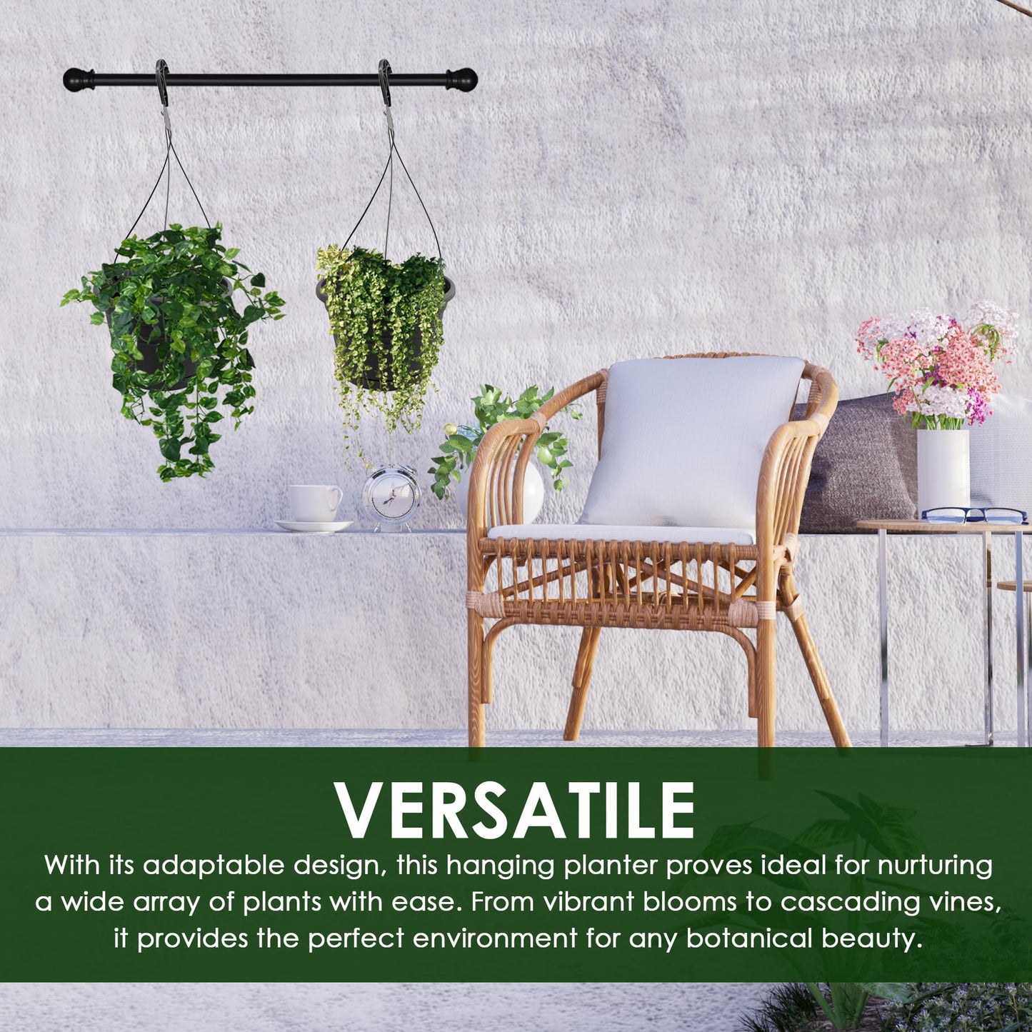 J3A Collections 10in Euro Hanging Planters for Indoor Plants 2 Pieces 10inch Hanging Planter with (2) 40cm Hooks, Self Watering Indoor Outdoor Hanging Pots with Drainage Holes and Removable Drip Tray
