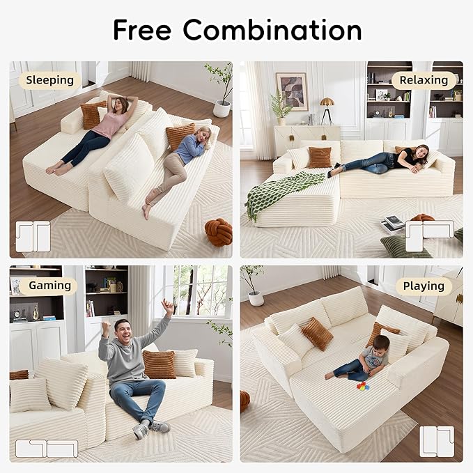 Opiesit 108" Boneless Couches for Living Room, Modular Sectional Sofa