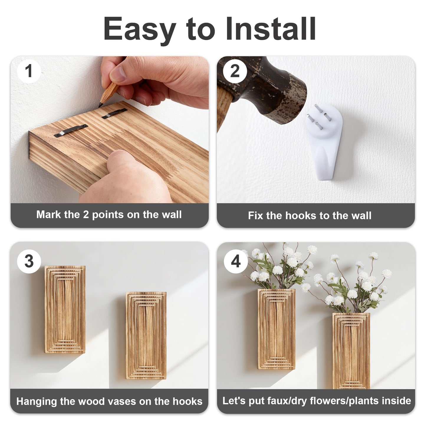 FancyPlus Wooden Wall Planter Vase,2 Pack Natural Wood Hanging Planter for Indoor Fake Plants Modern Boho Farmhouse Wall Art Decor for Home Kitchen Modern Farmhouse Bathroom Living Room Dining Room