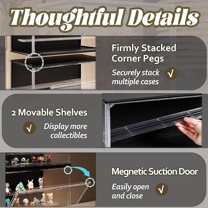 2PCS Clear Display Case for Collectibles, 3-Tier Adjustable Display Case