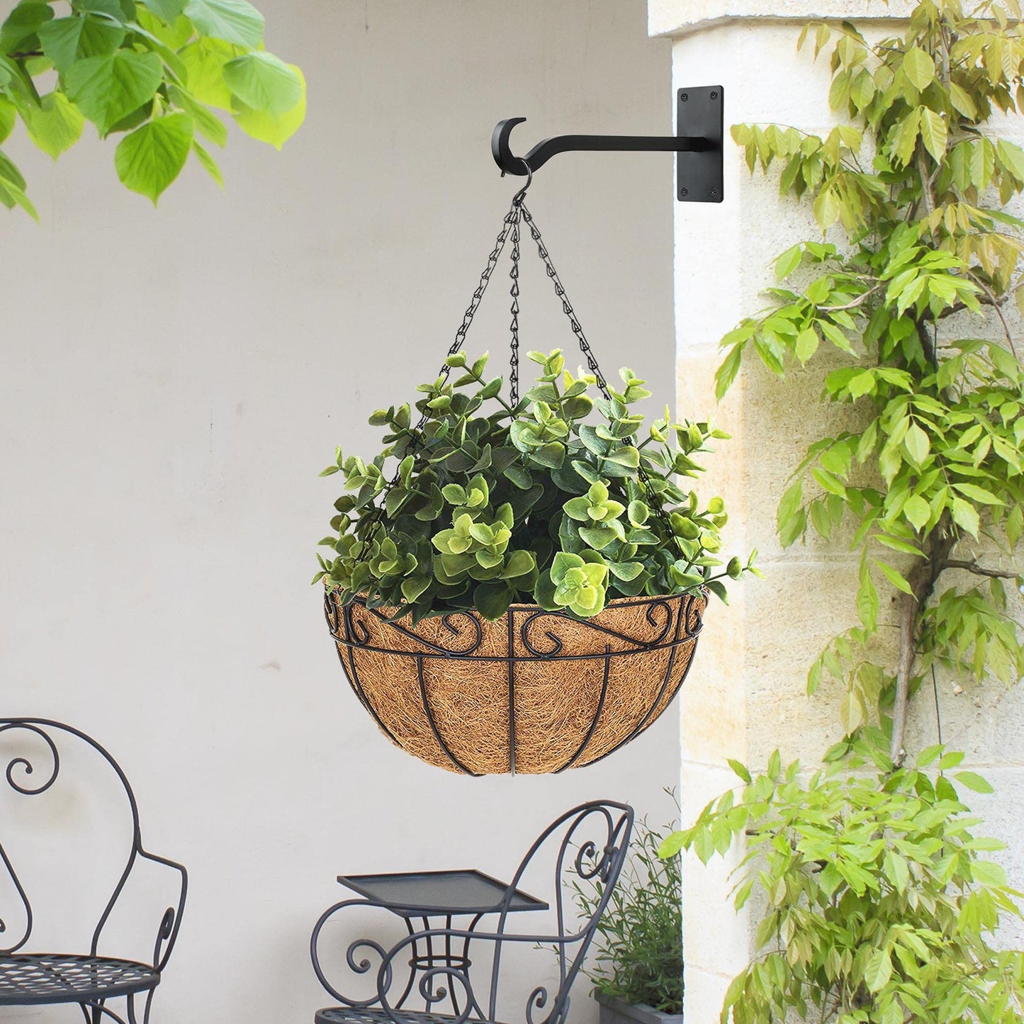 Qiang Ni Bird Feeder Hanger: 8-Inch Wall-Mounted Plant Bracket Outdoor - 2 Pieces Black Plant Hooks for Hanging Flower Baskets