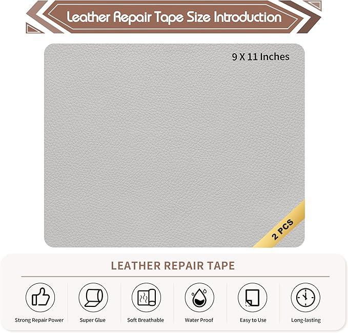 KING MOUNTAIN Leather Repair Patch, 2 Packs 9 x 11 Inches self Adhesive Leather