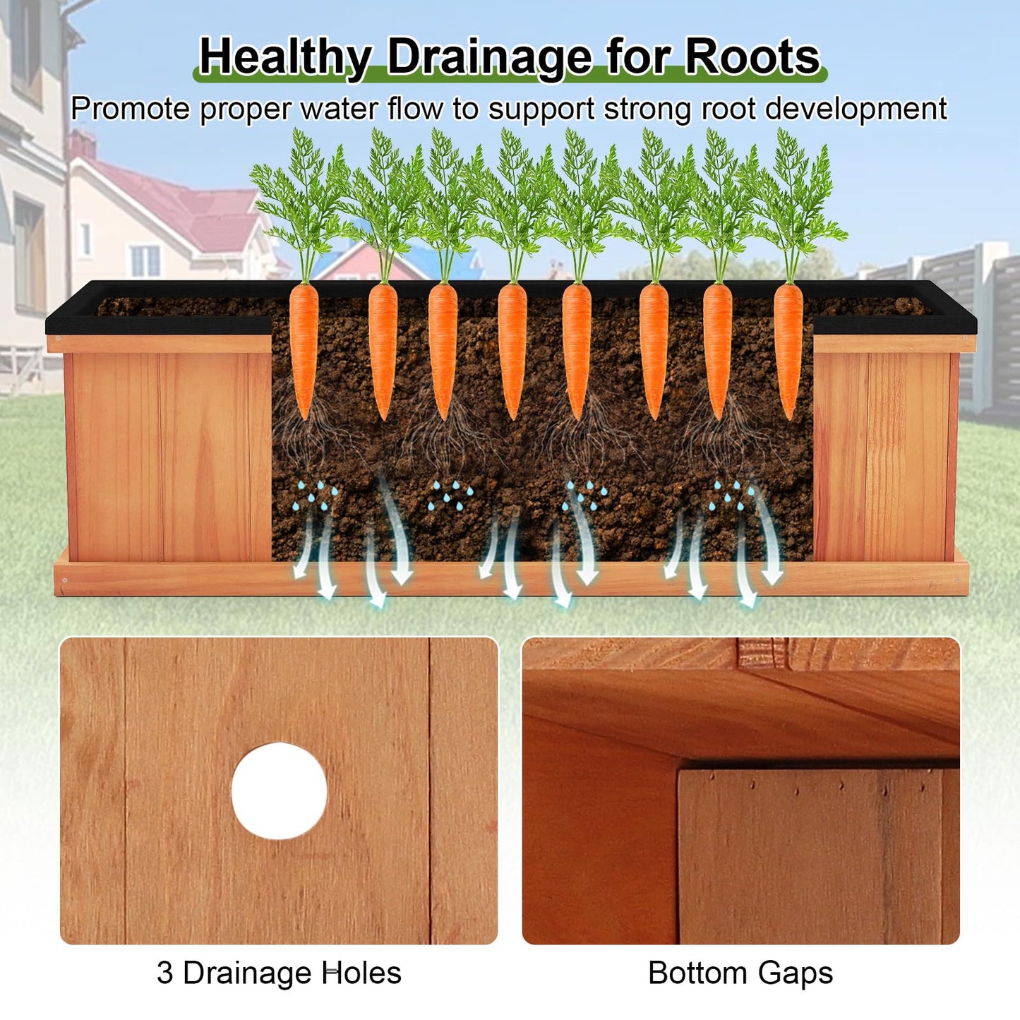 Giantex Outdoor Raised Garden Bed, 40” x 13” x 12” Pine Wood Planter Box with 3 Drainage Holes, Removable Bottom & Bed Liner, Rectangular Flower Container for Vegetables, Herbs, Indoor & Outdoor