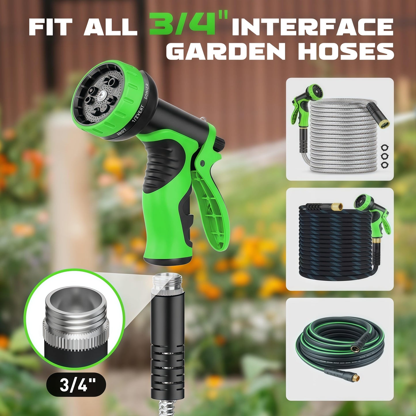 Heyakso Garden Hose Nozzle with 10 Spray Patterns – High Pressure Water Sprayer for Car Washing, Pet Bathing & Lawn Care with Lock Feature & Comfort Grip – Fits All 3/4" Standard Hoses Thread