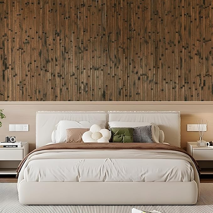 OUZUGIE 1 Pack 96x48 Inch Natural Bamboo Wall Panel – Brown Burned Pole Wrap