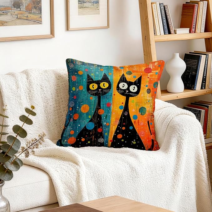 OBSEDE Black Cat Abstract Art Decorative Throw Pillow Covers 18 × 18 in