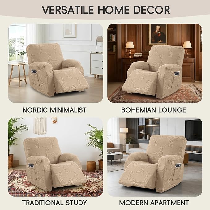 Recliner Chair Covers, 4-Piece Stretch Geometric Strokes Jacquard Reclining