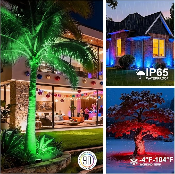 Low Voltage Landscape Flood Lights, Bule Light 9W 12V Wired Outdoor LED Color Floodlights for Uplighting Palm Tree House Flag Wall Washer, Super Bright, Unique Design, Aluminum, Black, 6Pack