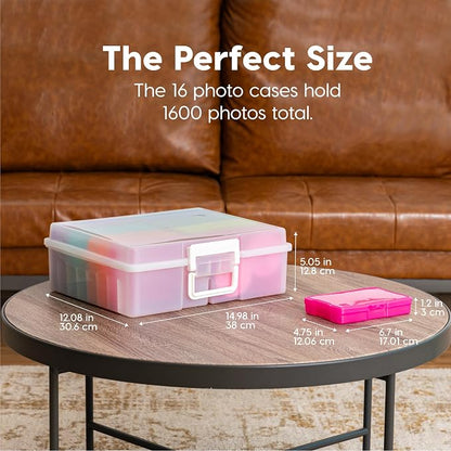IRIS USA 4" x 6" |Made in USA| 2-Pack Photo Organizers and Picture Storage Box with Handle, 16 Inner Cases/Containers for Tasks, Stickers, Ephemera, & Flashcards - Pearl/Multi-Color
