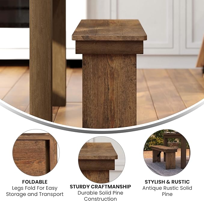 Flash Furniture Hercules Series 40" x 12" Commercial Grade Rustic Solid Pine