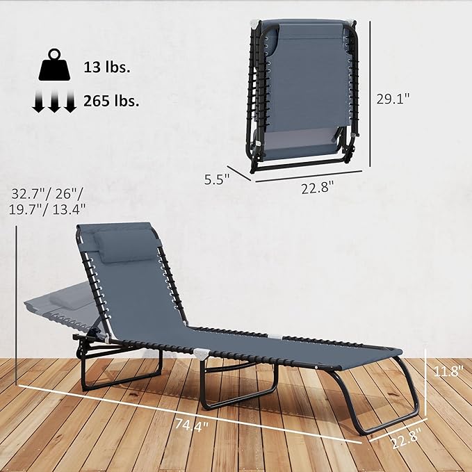 Outsunny Folding Chaise Lounge Chair, Patio Sun Tanning Chair, Outdoor Chaise