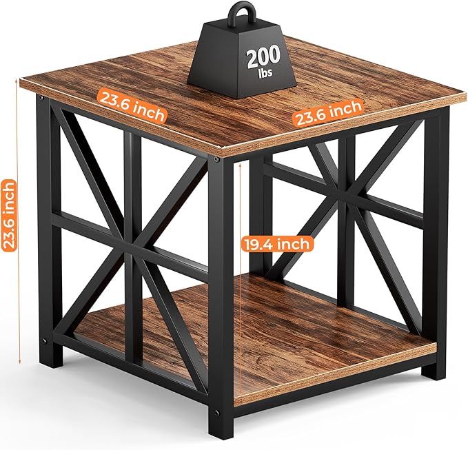 GreenForest End Table with 2-Tier Storage Shelf, 24 inch Large Side Table
