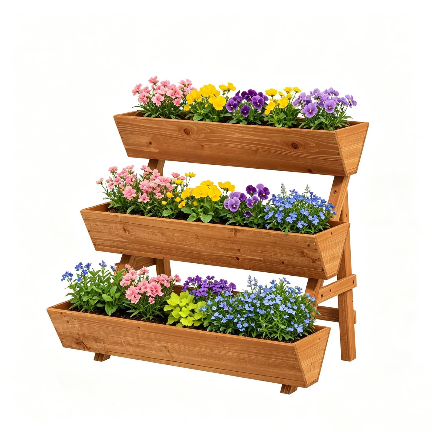 Vertical Wooden Raised Garden Bed, Garden Planters Freestanding Wood Plant Stand Flower Rack Wooden Planter Box for Plants Herbs Flowers Vegetables Outdoor Indoor Gardening (3-Tier Large Brown)