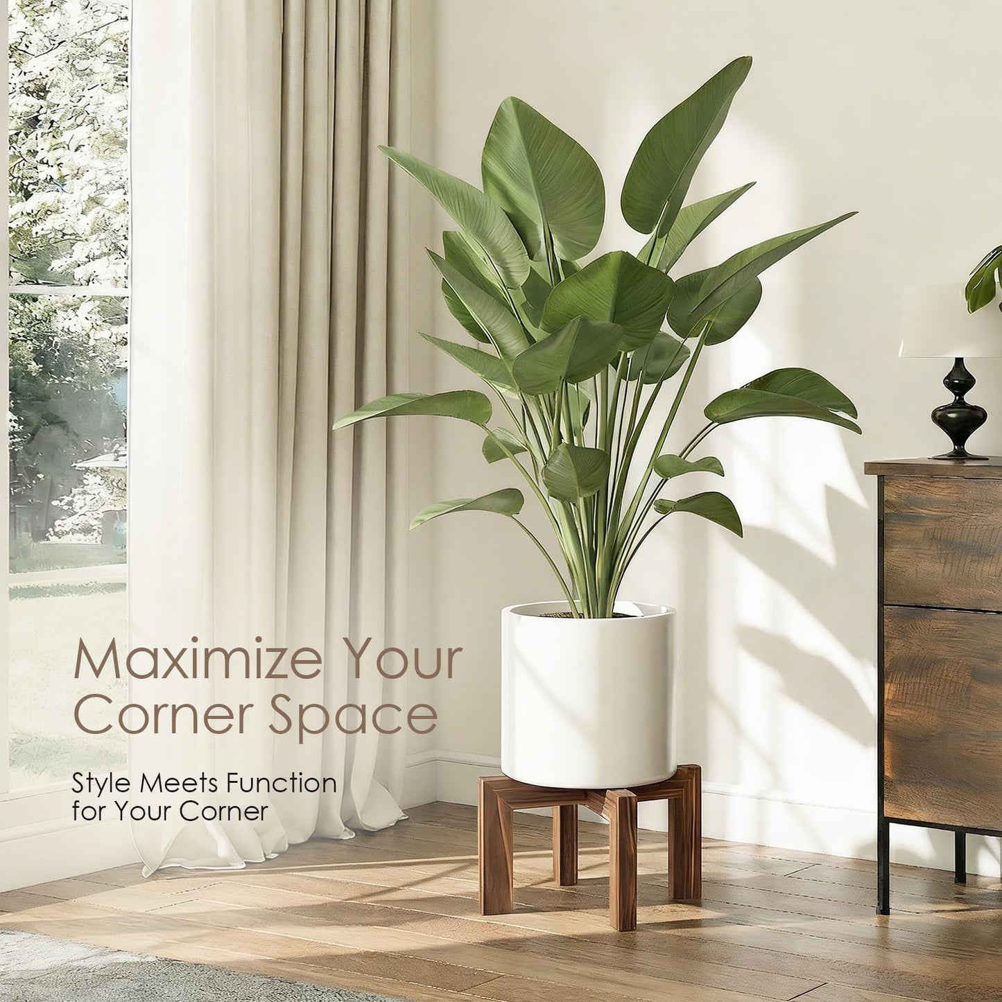 Leaf&lull Plant Stands for Indoor Plants Farmhouse Round Wood Plant Pedestal Decorative Wooden Display Rack Heavy Duty Flower Planter Base for Tabletop Corner Walnut 3 Pack