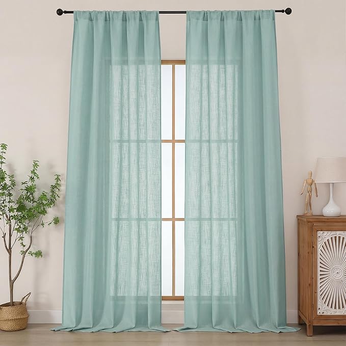 Chyhomenyc Extra Long Aqua Green Semi Sheer Curtains 108 Inches Long 2 Panels