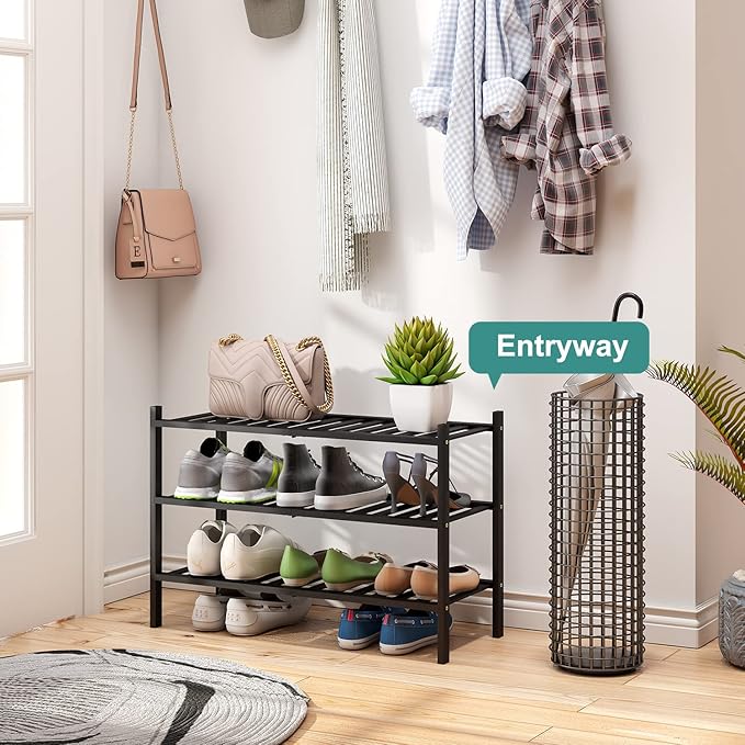 viewcare 3-Tier Black Bamboo Shoe Rack